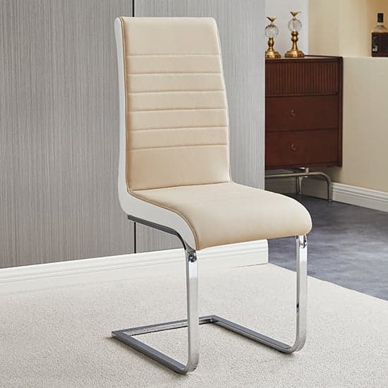 Symphony Faux Leather Dining Chair In Taupe And White_1
