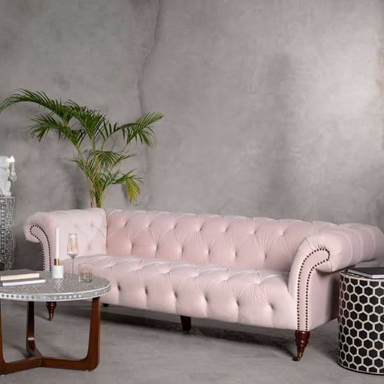 Syria Upholstered Fabric 3 Seater Sofa In Muted Pink_5