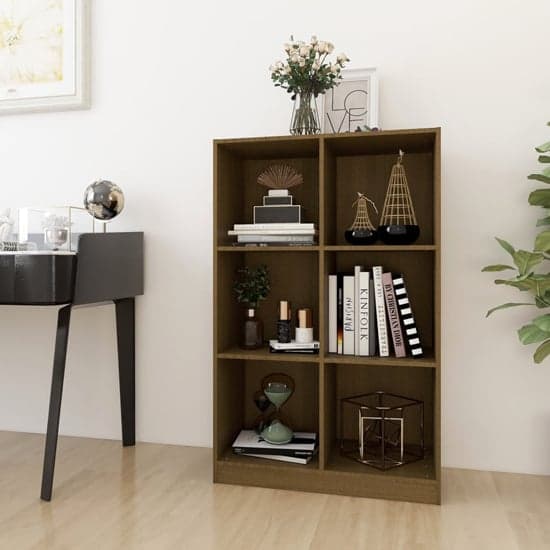 Taban Pinewood Bookcase With 6 Shelves In Honey Brown_1