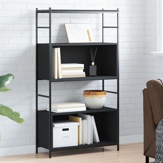 Tacey Wooden Bookcase With 2 Large Shelves In Black_1