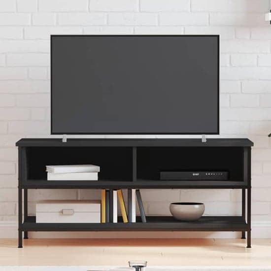 Tacey Wooden TV Stand With 2 Open Shelves In Black_1