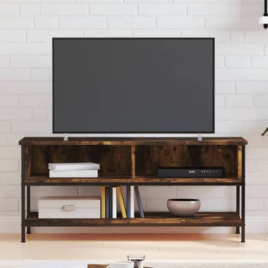 Tacey Wooden TV Stand With 2 Open Shelves In Smoked Oak_1