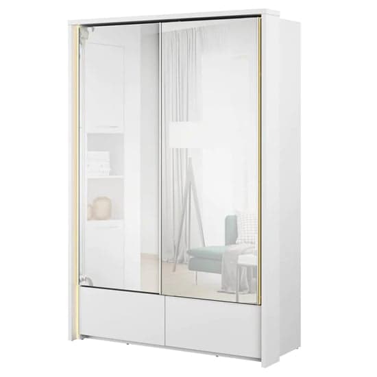 Tacoma Mirrored Wardrobe 2 Sliding Doors In White With LED_2