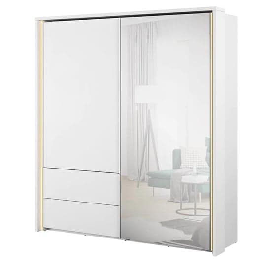 Tacoma Mirrored Wardrobe Large 2 Sliding Doors In White With LED_2