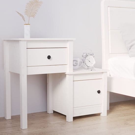 Tadria Pinewood Bedside Cabinet With 1 Door 1 Drawer In White_1