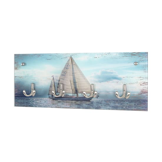Tahoe Glass Wall Hung 4 Hooks Coat Rack In Sailing Boat Print_2