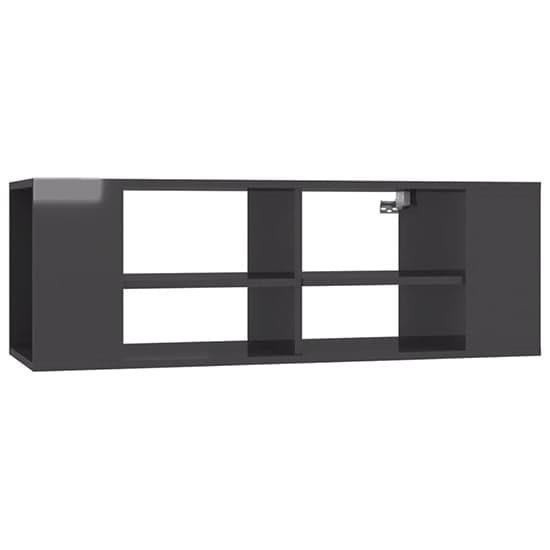 Taisa High Gloss Wall Hung TV Stand With Shelves In Grey_2