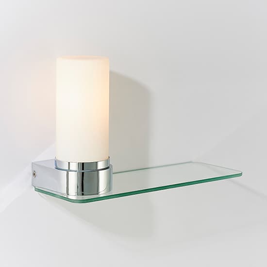 Tal White Glass Shade Wall Light With Shelf In Chrome_2