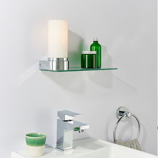 Tal White Glass Shade Wall Light With Shelf In Chrome_6