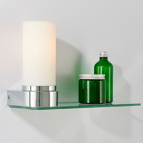 Tal White Glass Shade Wall Light With Shelf In Chrome_1