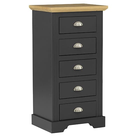 Talox Narrow Wooden Chest Of 5 Drawers In Grey And Oak_2