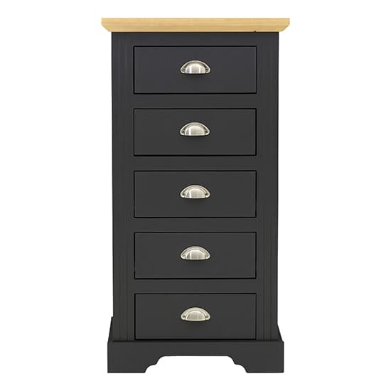 Talox Narrow Wooden Chest Of 5 Drawers In Grey And Oak_4