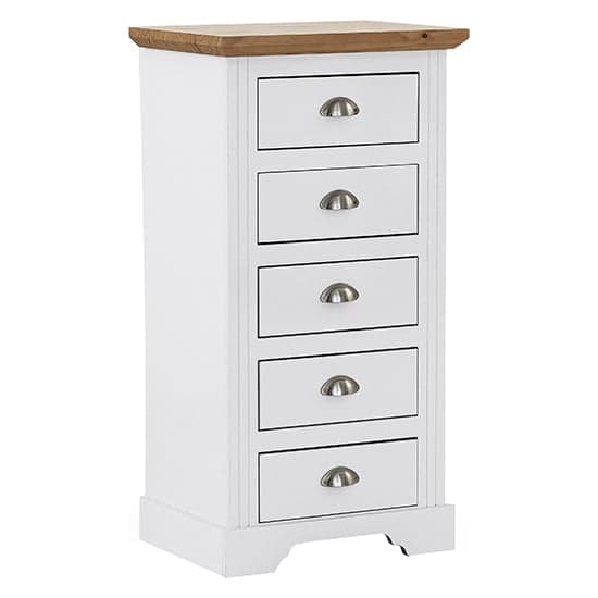 Talox Narrow Wooden Chest Of 5 Drawers In White And Oak_2