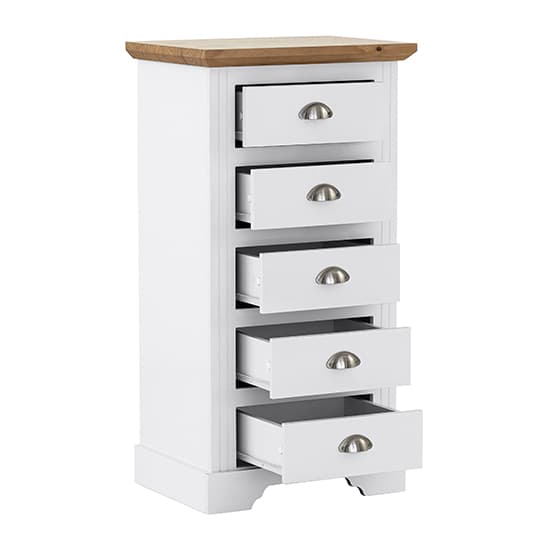 Talox Narrow Wooden Chest Of 5 Drawers In White And Oak_3