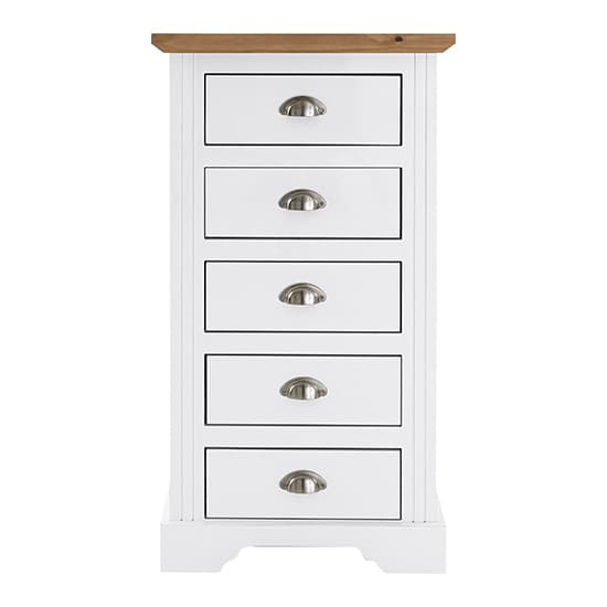 Talox Narrow Wooden Chest Of 5 Drawers In White And Oak_4