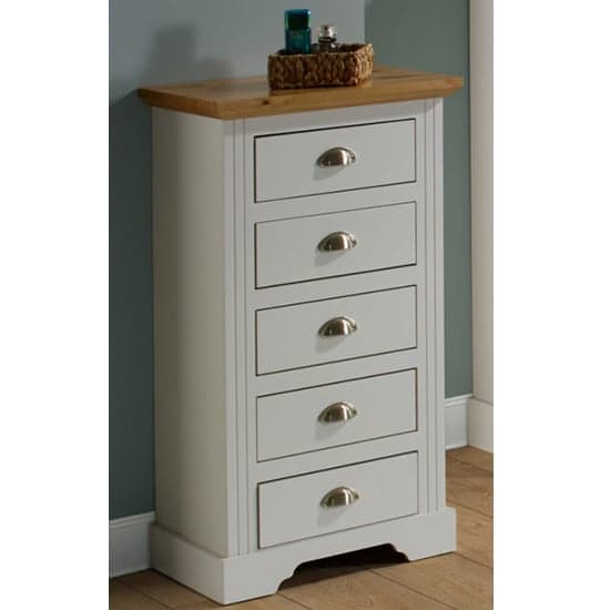 Talox Narrow Wooden Chest Of 5 Drawers In White And Oak_1