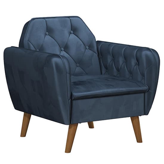 Taluka Memory Foam Velvet Armchair With Wooden Legs In Blue_2