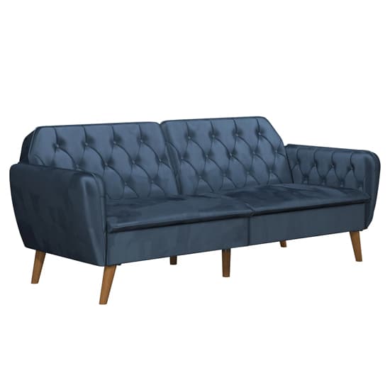 Taluka Memory Foam Velvet Sofa Bed With Wooden Legs In Blue_4