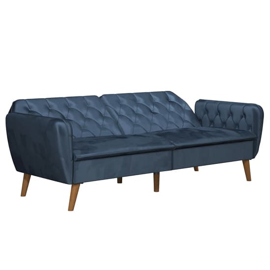 Taluka Memory Foam Velvet Sofa Bed With Wooden Legs In Blue_6