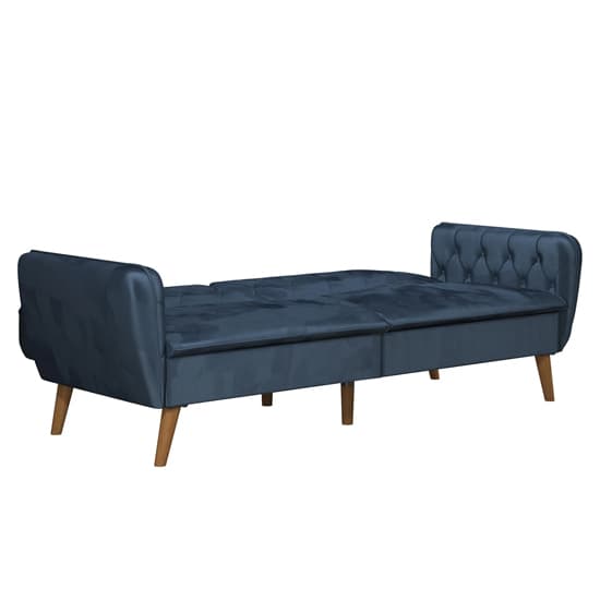 Taluka Memory Foam Velvet Sofa Bed With Wooden Legs In Blue_7