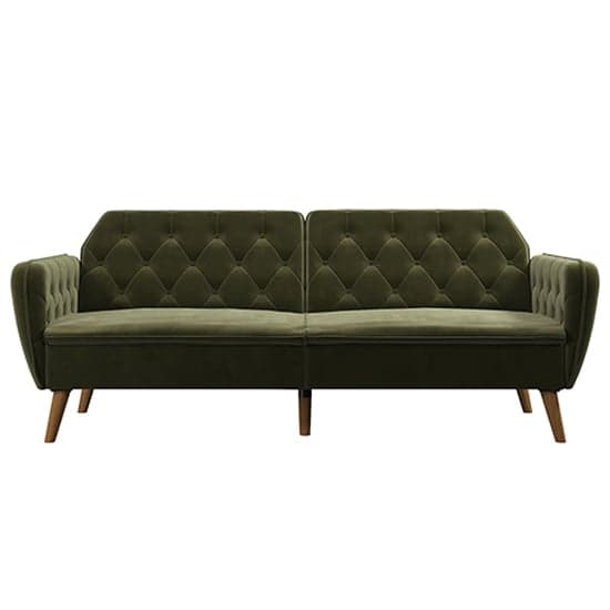 Taluka Memory Foam Velvet Sofa Bed With Wooden Legs In Green_5