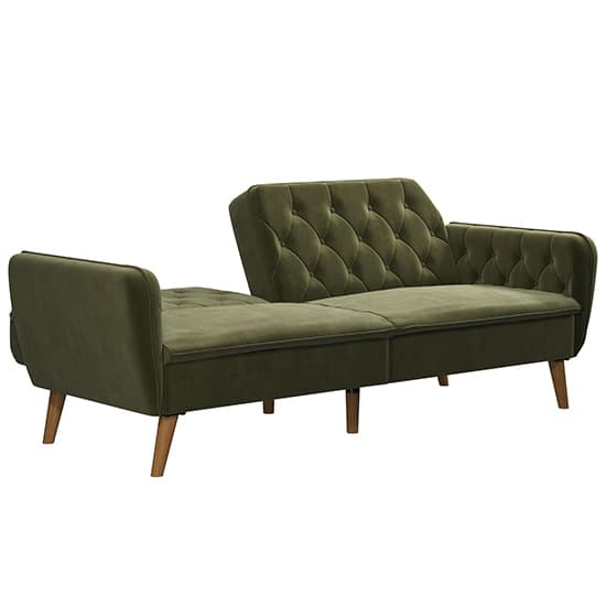 Taluka Memory Foam Velvet Sofa Bed With Wooden Legs In Green_7