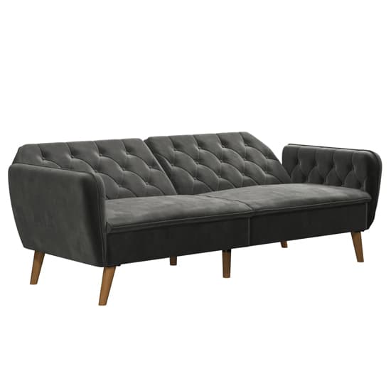 Taluka Memory Foam Velvet Sofa Bed With Wooden Legs In Grey_5