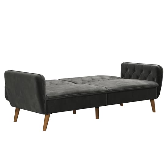 Taluka Memory Foam Velvet Sofa Bed With Wooden Legs In Grey_7