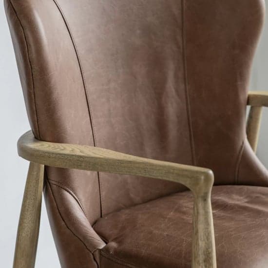 Tampa Leather Armchair In Antique Brown With Wooden Frame_2