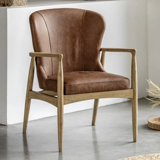 Tampa Leather Armchair In Antique Brown With Wooden Frame_1