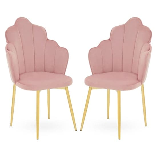 Tania Pink Velvet Dining Chairs With Gold Legs In A Pair_1