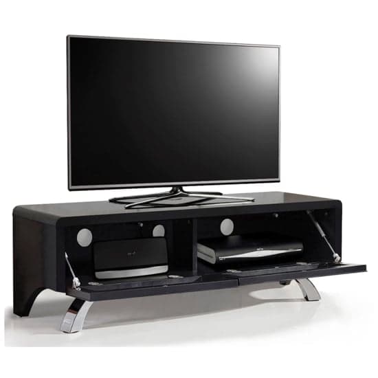 Wiley Ultra High Gloss TV Stand With 2 Soft Open Doors In Black_3