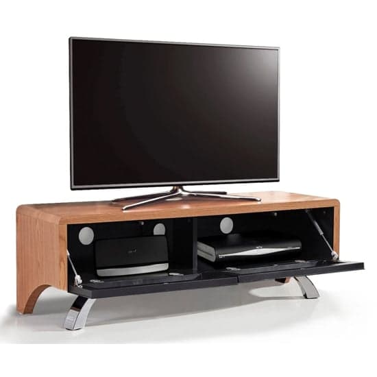 Wiley Ultra High Gloss TV Stand With 2 Soft Open Doors In Oak_3