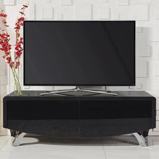 Wiley High Gloss TV Stand With 2 Soft Open Doors In Black_1