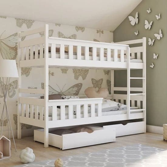 Taos Bunk Bed with Storage In White With Bonnell Mattresses_1
