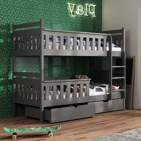 Taos Wooden Bunk Bed With Storage In Graphite Furniture in Fashion