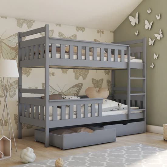 Taos Wooden Bunk Bed With Storage In Matt Grey Furniture in Fashion