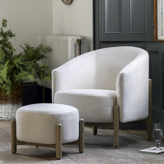 Taranto Fabric Armchair In Natural With Wooden Legs_4