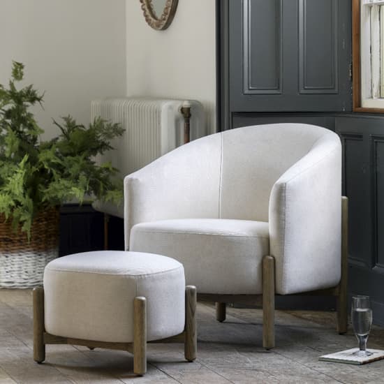 Taranto Fabric Foot Stool In Natural With Wooden Legs_4