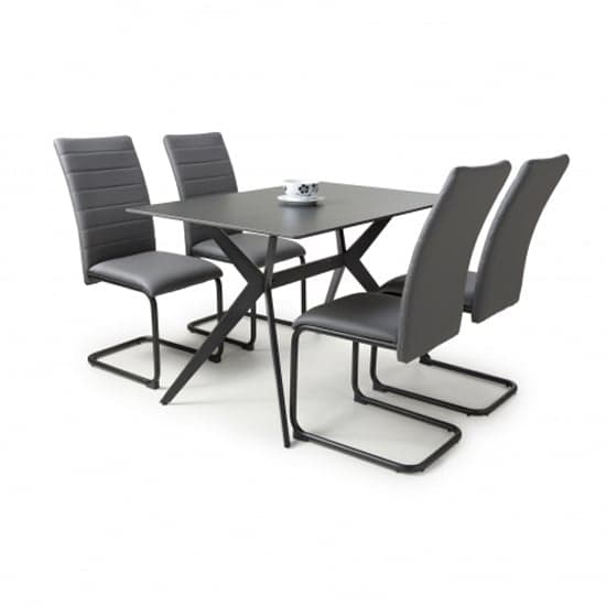Tarsus 1.2m Black Dining Table With 4 Clisson Grey Chairs_2