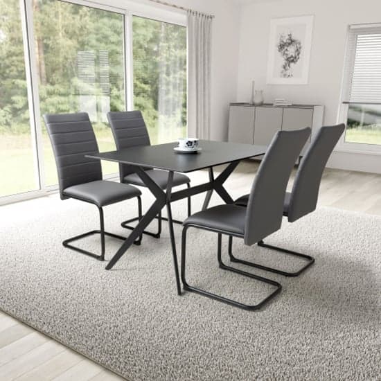 Tarsus 1.2m Black Dining Table With 4 Clisson Grey Chairs_1