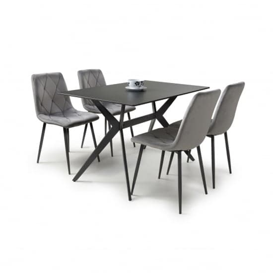 Tarsus 1.2m Black Dining Table With 4 Vestal Grey Chairs_2