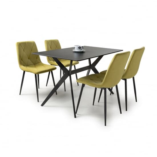 Tarsus 1.2m Black Dining Table With 4 Vestal Yellow Chairs_2