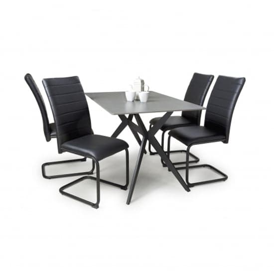 Tarsus 1.2m Grey Dining Table With 4 Clisson Black Chairs_2