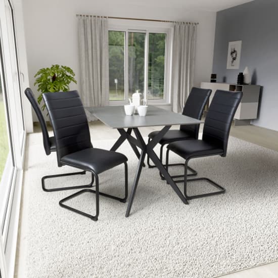 Tarsus 1.2m Grey Dining Table With 4 Clisson Black Chairs_1
