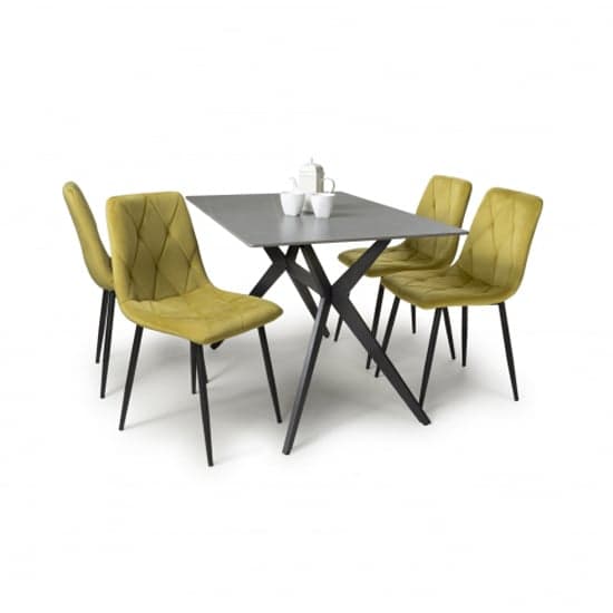 Tarsus 1.2m Grey Dining Table With 4 Vestal Yellow Chairs_2