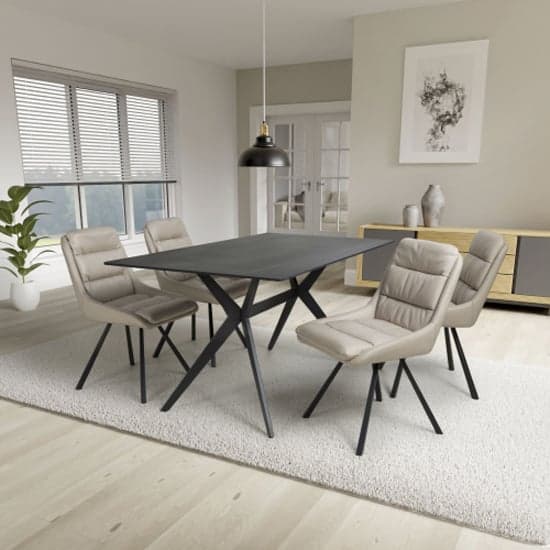 Tarsus 1.6m Black Dining Table With 4 Addis Cream Chairs_1