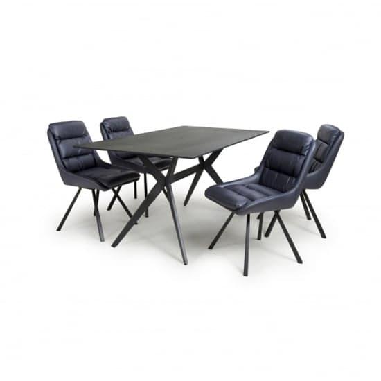 Tarsus 1.6m Black Dining Table With 4 Addis Midnight Blue Chairs_2