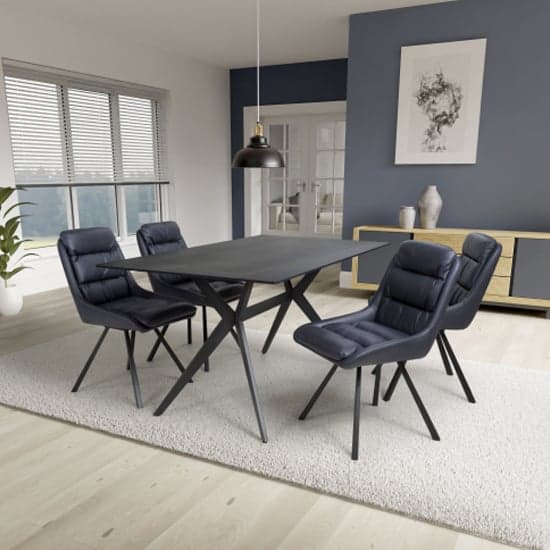 Tarsus 1.6m Black Dining Table With 4 Addis Midnight Blue Chairs_1