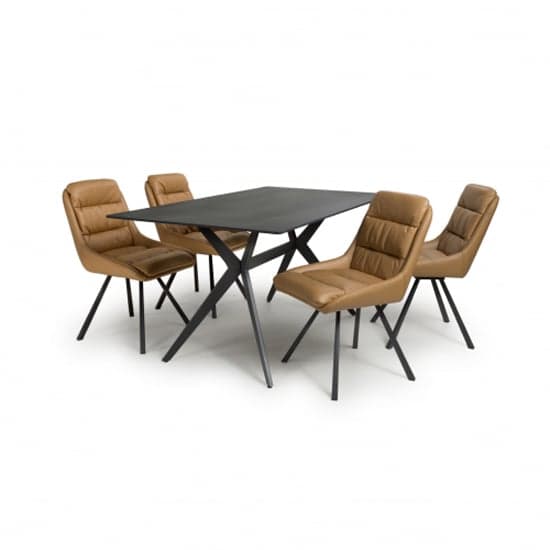 Tarsus 1.6m Black Dining Table With 4 Addis Tan Chairs_2